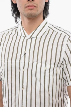 Clearance ID Camicia Bowling Slim Fit in Misto Cotone a Righe Awning Uomo Camicie