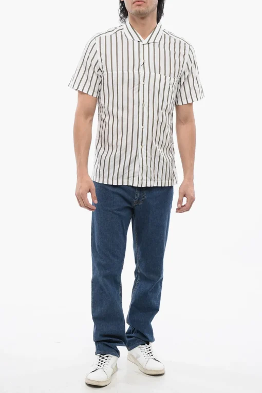 Clearance ID Camicia Bowling Slim Fit in Misto Cotone a Righe Awning Uomo Camicie