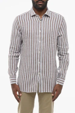 ID Camicia in Misto Lino con Motivo a Righe Balanced>Corneliani Clearance