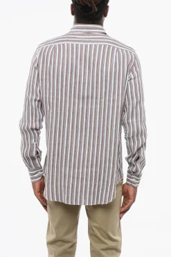 ID Camicia in Misto Lino con Motivo a Righe Balanced>Corneliani Clearance