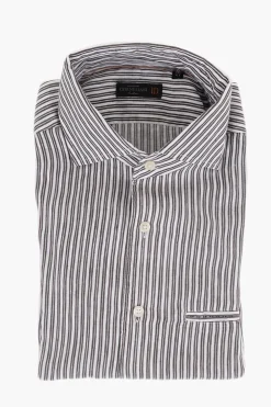 ID Camicia in Misto Lino con Motivo a Righe Balanced>Corneliani Fashion