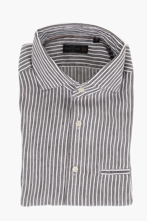 ID Camicia in Misto Lino con Motivo a Righe Balanced>Corneliani Fashion