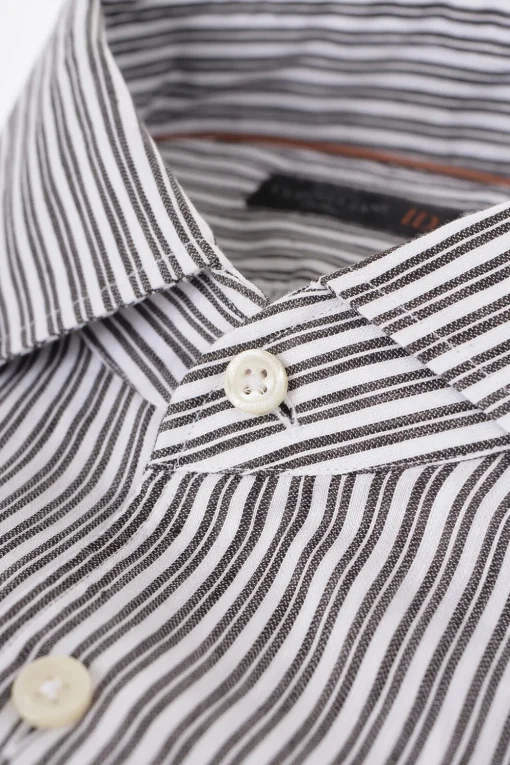 ID Camicia in Misto Lino con Motivo a Righe Balanced>Corneliani Fashion
