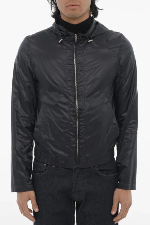 New ID Giacca a Vento in Nylon con Zip Frontale e Cappuccio Uomo Giubbotti
