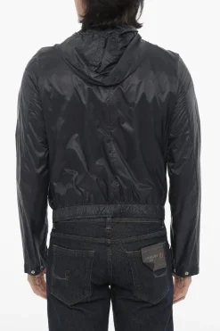 New ID Giacca a Vento in Nylon con Zip Frontale e Cappuccio Uomo Giubbotti