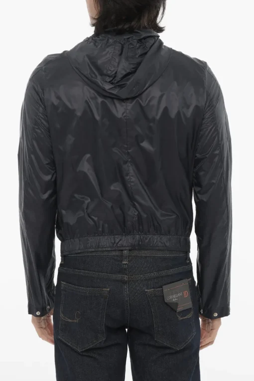 New ID Giacca a Vento in Nylon con Zip Frontale e Cappuccio Uomo Giubbotti