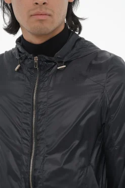 New ID Giacca a Vento in Nylon con Zip Frontale e Cappuccio Uomo Giubbotti