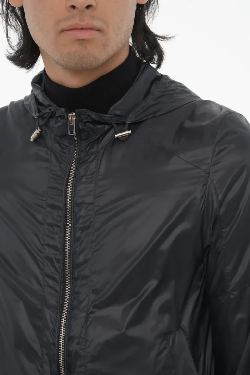 New ID Giacca a Vento in Nylon con Zip Frontale e Cappuccio Uomo Giubbotti