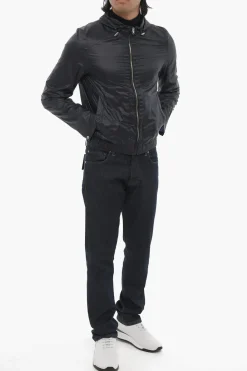 New ID Giacca a Vento in Nylon con Zip Frontale e Cappuccio Uomo Giubbotti