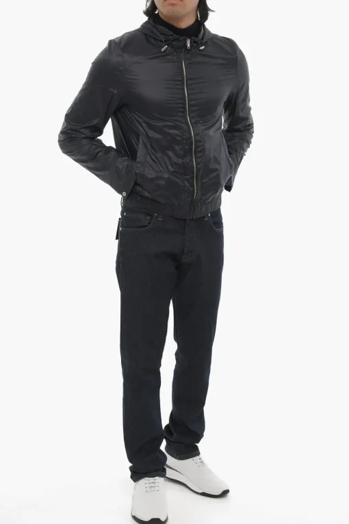 New ID Giacca a Vento in Nylon con Zip Frontale e Cappuccio Uomo Giubbotti