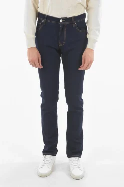 Clearance ID Jeans 5 Tasche Slim Fit con Cuciture a Vista Uomo Jeans