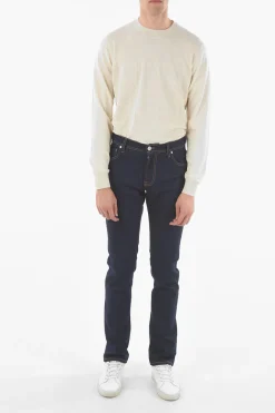 Clearance ID Jeans 5 Tasche Slim Fit con Cuciture a Vista Uomo Jeans