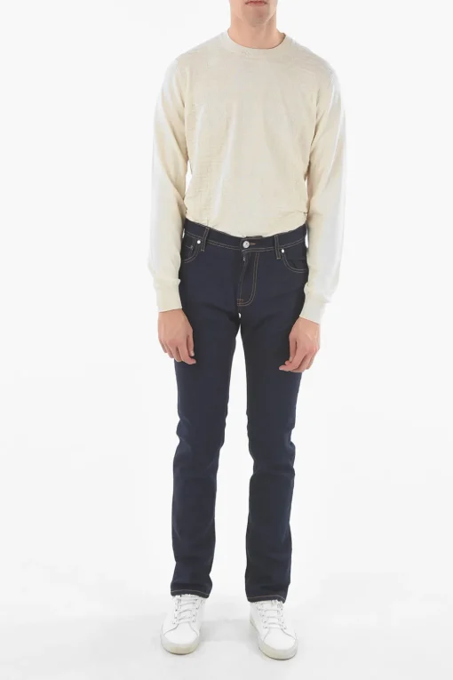 Clearance ID Jeans 5 Tasche Slim Fit con Cuciture a Vista Uomo Jeans