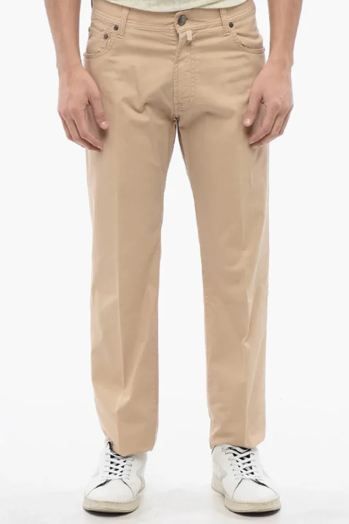 Clearance ID Pantaloni 5 Tasche in Cotone Stretch a Tinta Unita Uomo Pantaloni