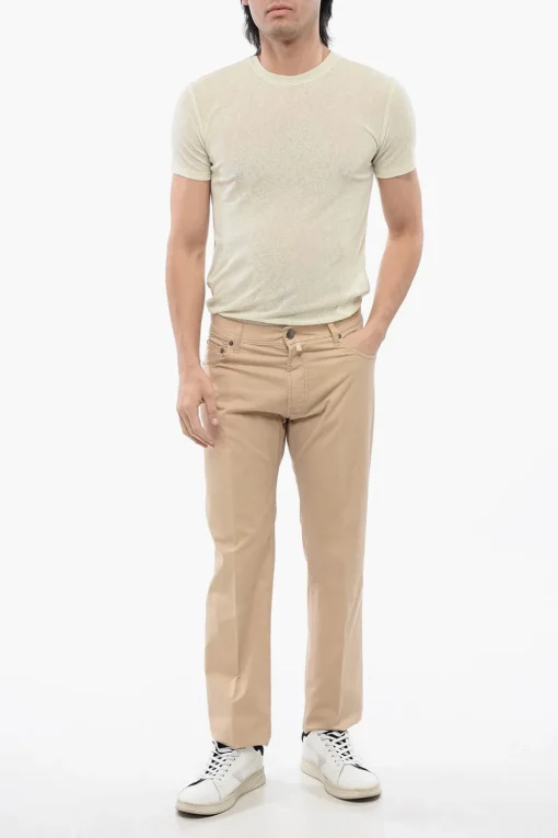 Clearance ID Pantaloni 5 Tasche in Cotone Stretch a Tinta Unita Uomo Pantaloni