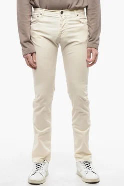 Clearance ID Pantaloni a 5 Tasche in Cotone Stretch a Vita Regolare con 4 Bottoni Uomo Pantaloni