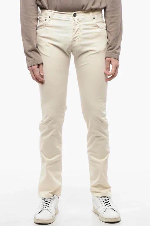 Clearance ID Pantaloni a 5 Tasche in Cotone Stretch a Vita Regolare con 4 Bottoni Uomo Pantaloni