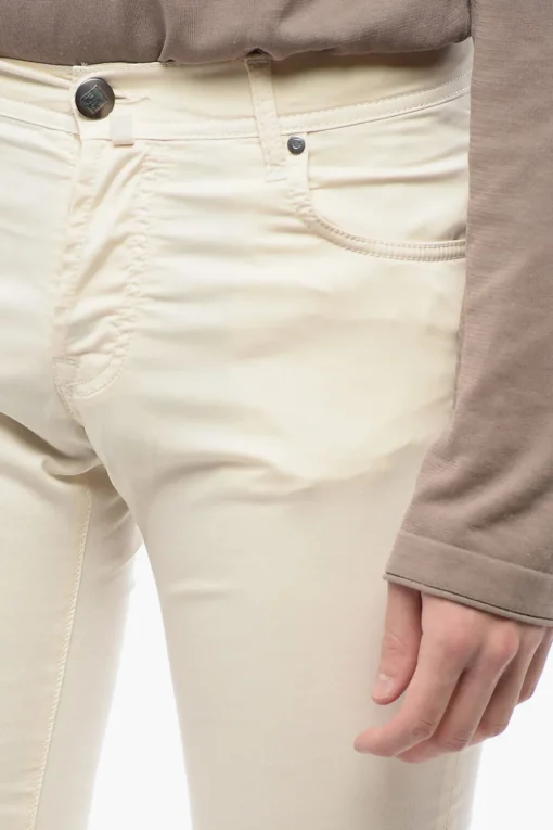 Clearance ID Pantaloni a 5 Tasche in Cotone Stretch a Vita Regolare con 4 Bottoni Uomo Pantaloni