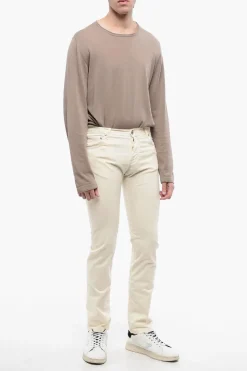 Clearance ID Pantaloni a 5 Tasche in Cotone Stretch a Vita Regolare con 4 Bottoni Uomo Pantaloni