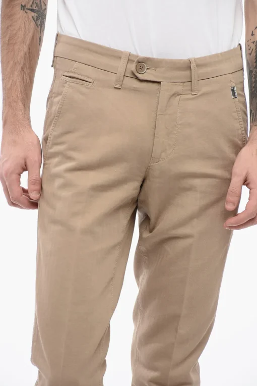 Best ID Pantaloni Chino in Cotone e Lino a Tinta Unita Uomo Pantaloni