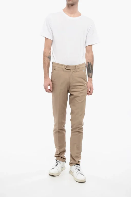 Best ID Pantaloni Chino in Cotone e Lino a Tinta Unita Uomo Pantaloni