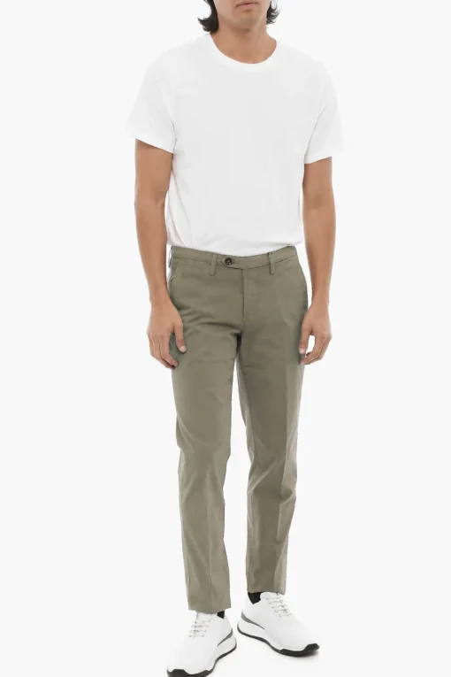 Best ID Pantaloni Chino in Cotone Stretch con Passanti Uomo Pantaloni