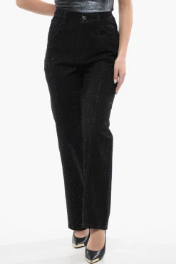 Jeans a Lavaggio Scuro Abbelliti da Strass 21cm>Self-Portrait Online