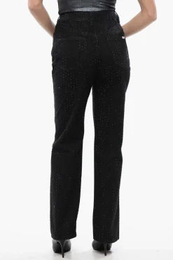 Jeans a Lavaggio Scuro Abbelliti da Strass 21cm>Self-Portrait Online