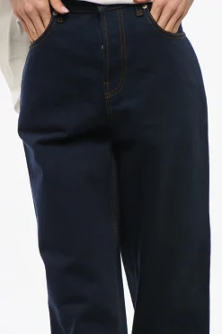 Outlet Jeans a Vita Alta in Denim Lavaggio Scuro con Risvolti Stampati 18cm Donna Jeans