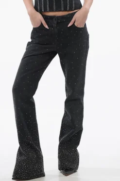 Jeans a Vita Bassa BLING con Cristalli All-Over e Fondo Ampio 26cm>Off-White Best