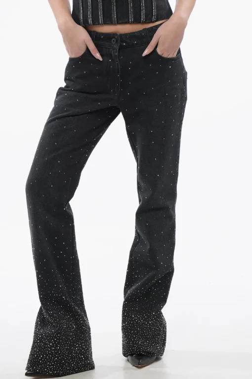 Jeans a Vita Bassa BLING con Cristalli All-Over e Fondo Ampio 26cm>Off-White Best