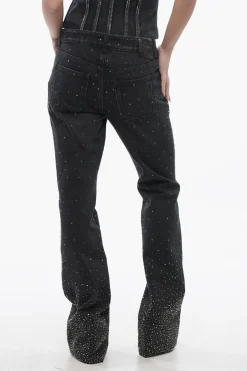 Jeans a Vita Bassa BLING con Cristalli All-Over e Fondo Ampio 26cm>Off-White Best