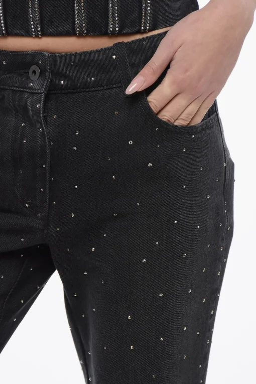 Jeans a Vita Bassa BLING con Cristalli All-Over e Fondo Ampio 26cm>Off-White Best