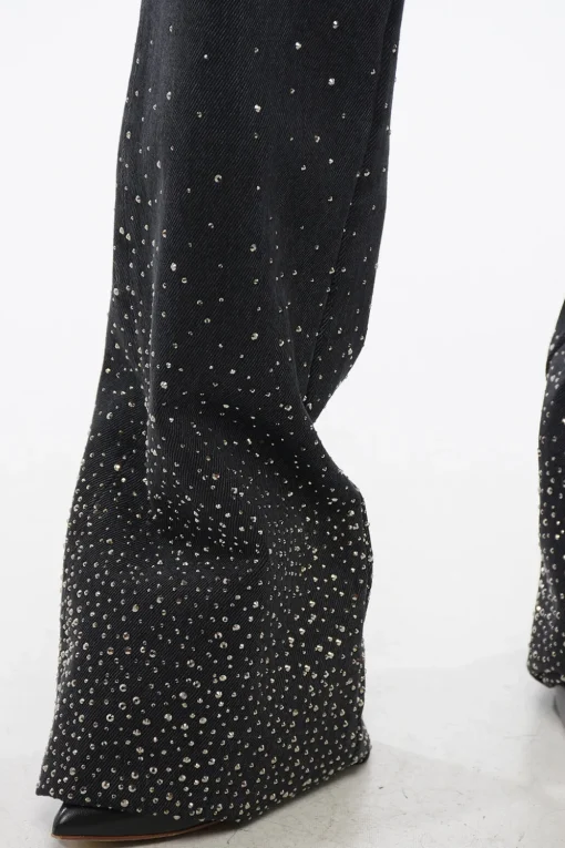 Jeans a Vita Bassa BLING con Cristalli All-Over e Fondo Ampio 26cm>Off-White Best