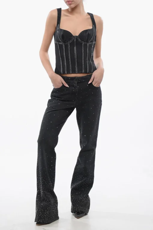 Jeans a Vita Bassa BLING con Cristalli All-Over e Fondo Ampio 26cm>Off-White Best
