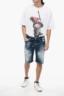 Sale Jeans Bermuda Regular Fit Effetto Bleached Uomo Jeans