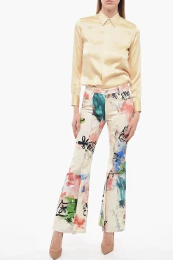New Jeans Boot Cut Stampati con Borchie Frontali 29cm Donna Jeans