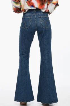 Jeans Bootcut in Cotone con Morsetti Logati 32cm>Versace Fashion