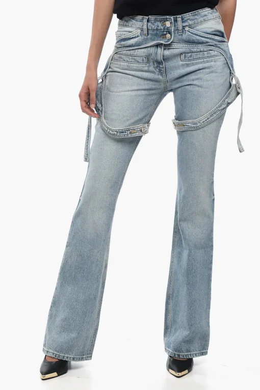 Jeans Bootcut RACER in Tinta Unita con Cinturini Regolabili 24cm>Courreges Discount