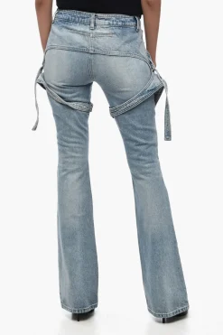 Jeans Bootcut RACER in Tinta Unita con Cinturini Regolabili 24cm>Courreges Discount