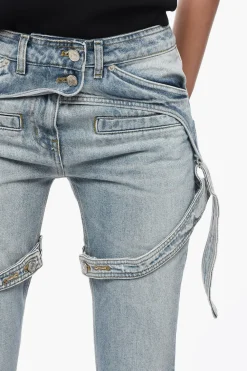 Jeans Bootcut RACER in Tinta Unita con Cinturini Regolabili 24cm></noscript>Courreges Discount