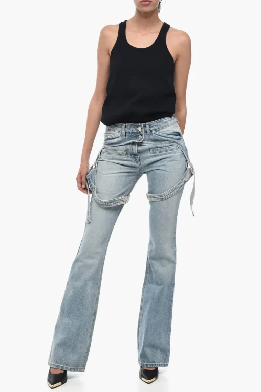 Jeans Bootcut RACER in Tinta Unita con Cinturini Regolabili 24cm>Courreges Discount