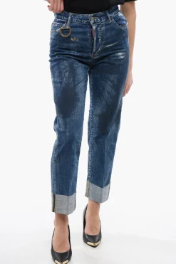 Clearance Jeans Borton Fit con Lavaggio Scuro e Risvolto 18cm Donna Jeans