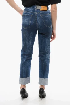 Clearance Jeans Borton Fit con Lavaggio Scuro e Risvolto 18cm Donna Jeans