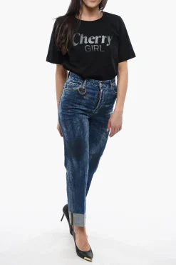 Clearance Jeans Borton Fit con Lavaggio Scuro e Risvolto 18cm Donna Jeans