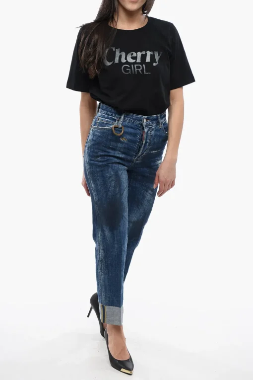 Clearance Jeans Borton Fit con Lavaggio Scuro e Risvolto 18cm Donna Jeans