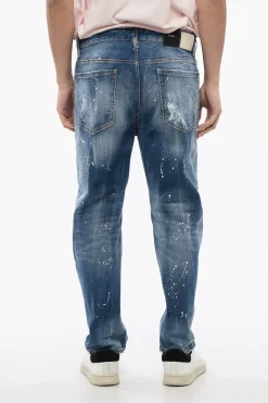 Hot Jeans Bro Fit in Denim Delavè con Cristalli All-Over 18cm Uomo Jeans