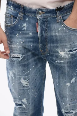 Hot Jeans Bro Fit in Denim Delavè con Cristalli All-Over 18cm Uomo Jeans
