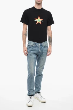 Fashion Jeans BROTHER Stonewashed con Bottone Logato 16cm Uomo Jeans