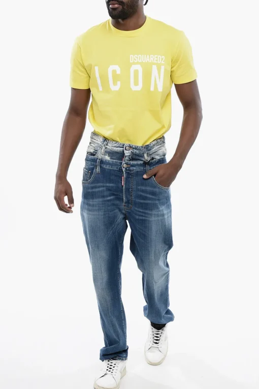 Jeans BURBS Distressed con Lettering in Vernice>Dsquared2 Clearance